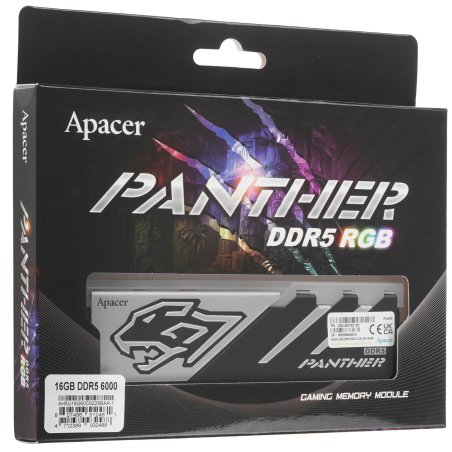 Оперативная память Apacer Panther RGB, DDR5, 16GB (1x16GB), 6000 MHz, CL40, с радиатором, черно-серый, RGB