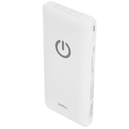 Портативный аккумулятор Powerbank Perfeo ABSOLUTE 10000mah In Micro usb,USB /Out USB,Micro usb,Type-C,Lightning, 2.1А/ белый (PF_B4879)