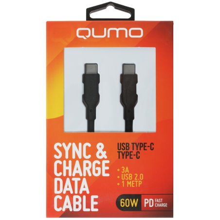 Кабель QUMO 32964 Type-C на Type-C, силиконовый, 1м, 3A, 60W, PD черный