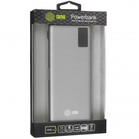 Портативный аккумулятор Cactus CS-PBFSLT-10000 10000mAh 3A 2xUSB серый