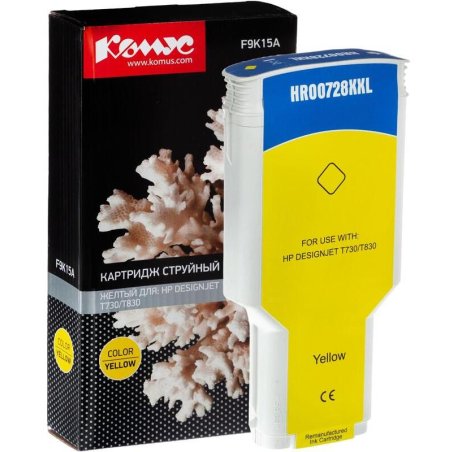 Картридж струйный HP F9K15A (HP 728) для DesignJet T730, T830. Желтый. 300 мл.