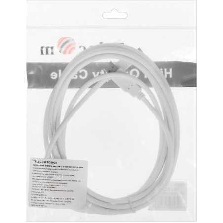 Кабель AM/BM USB2.0 3м Telecom USB 2.0 A-->B 3.0m, белый/серый, TC6900-3.0M