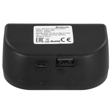 Наушники TWS Defender Twins 639 черный, внутриканальные, Bluetooth, до 4 ч