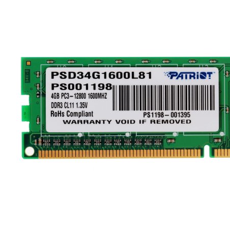 Оперативная память Patriot Signature, DDR3L, 4Gb (1x4 GB), 1600 MHz, CL11, DIMM