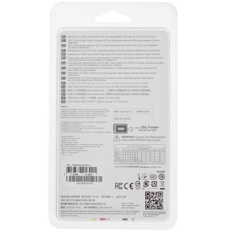 Накопитель SSD Apacer AS340X, 240Gb, 2.5", SATA III, R/W 550/520