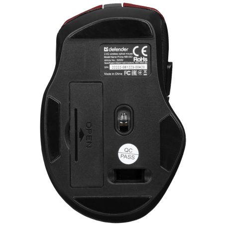 Мышь беспроводная Defender Prime MB-053 красный, 1600 dpi, радиоканал, USB, кнопки - 6
