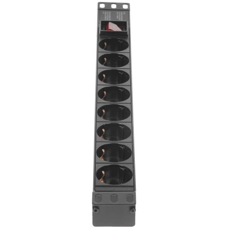 Блок розеток горизонтальный ExeGate ServerPro PDU-19H801 Al-8S-C14-SW, 19", 1U, Алюминий, 8 Schuko, С14, выкл. с подсветкой, черный