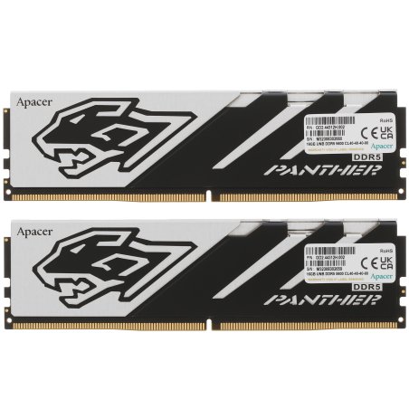 Оперативная память Apacer Panther, DDR5, 32GB (2x16GB), 5600 MHz, CL40, с радиатором
