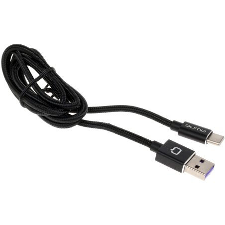 Кабель Qumo Type-С кабель, 1м, USB 2.0, 5В, 5А, 25Вт, тканевая оплетка, стальной коннектор, черный