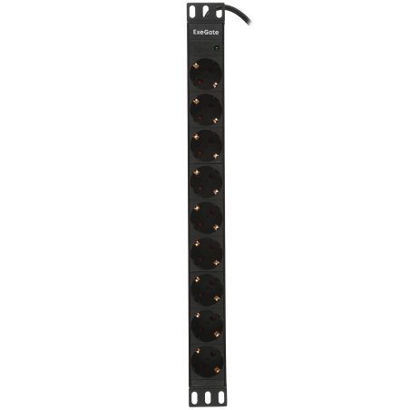 Блок розеток горизонтальный ExeGate ServerPro PDU-19H906 Al-9S-C14-2.5, 19", 1U, Алюминий, 9 Schuko, кабель с вилкой C14 VDE-250V-10A-3*1.5мм2, 2.5 метра, черный