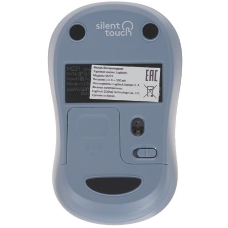 Мышь беспроводная Logitech M221 голубой, 1000 dpi, радиоканал, USB, кнопки - 3