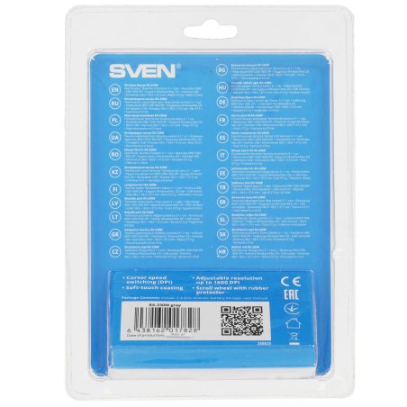 Мышь беспроводная SVEN RX-380W серый металлик, 1600 dpi, радиоканал, USB, кнопки - 4