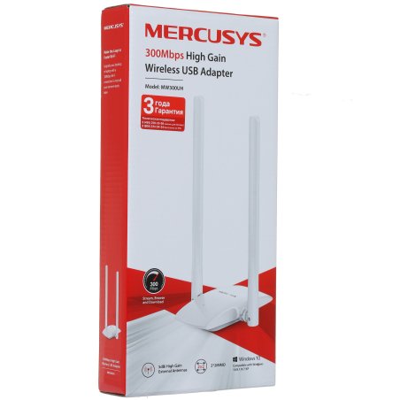 Сетевой адаптер WiFi Mercusys MW300UH USB 2.0 (ант.внеш.несъем.) 2ант.
