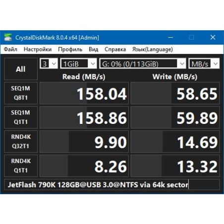 Флешка USB Transcend JetFlash 790 (TS64GJF790W), 64Gb, USB 3.0, R/W 70/25, белый/синий