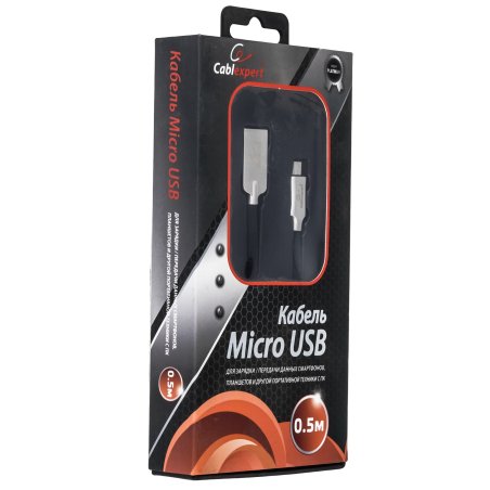 Кабель USB2.0 Cablexpert CC-P-mUSB02Bk-0.5M, AM/microB, серия Platinum, длина 0.5м, черный, блистер