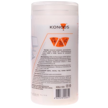 Чистящие средства Konoos KBU-100 Салфетки для комп. техники в банке, 100 шт.