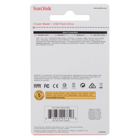 Флешка USB Sandisk 64Gb Cruzer Blade SDCZ50-064G-B35 USB 2.0 черный/красный