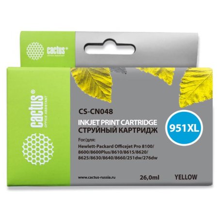 Картридж струйный Cactus CS-CN048 №951XL желтый (26 мл) для HP OfficeJet 251dw Pro, 276dw Pro, 8100 Pro, 8100e, 8600 Pro (N911a), 8600 Pro Plus (N911g), 8610 Pro (A7F64A), 8615 Pro, 8616 Pro, 8620 Pro