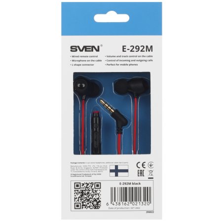 Наушники проводные внутриканальные SVEN E-10 BK (черный)