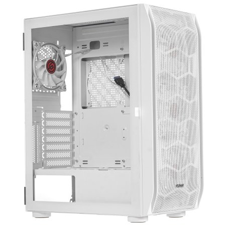 Компьютерный корпус Ginzzu GL 390 боковая дверца закаленное стекло на петлях на магнитах, controller CRC10, 4* 12R6W FAN 12CM RGb белый