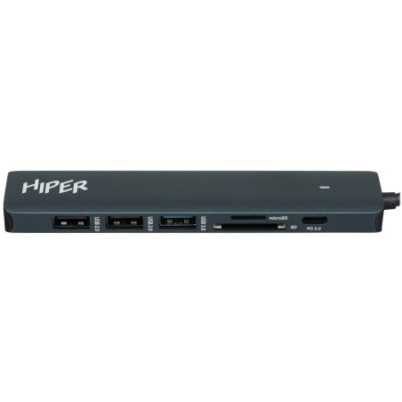 Док-станция HIPER Docking station USB-C HUB 6in1 (1*USB-C 100W PD, 1*HDMI 4K@60Hz, 2*USB-A 3.0 (5Gbps data), 1*USB-C 3.0 (5Gbps data), 1*RJ45 Gb)