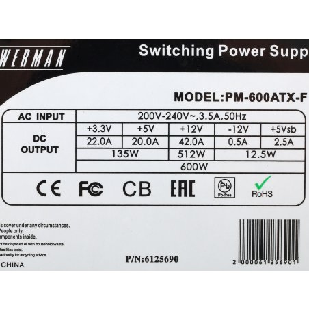 Блок питания Inwin / Powerman PM-600ATX-F, 600Вт, 120мм, серый