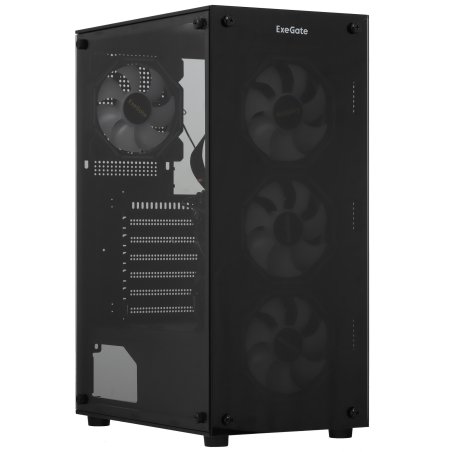 Компьютерный корпус Miditower ExeGate i3 BASE (ATX, без БП, с окном, 1*USB+1*USB 3.0, аудио, 4 вент. 12см с RGb подсветкой)