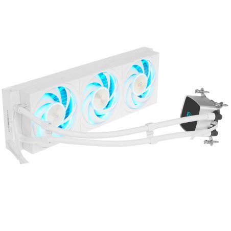 Система охлаждения PCCooler DT360 ARGb Display WH (300W, 360мм, LED temp., белый, ARGb/ Fans: 3x120мм, 83.83CFM, 3000RPM/ Pump height 62мм, 15dBA, 2600RPM, Rad thickness 27мм/ S: 1851, 1700, 1200, 115X, AM5, AM4)