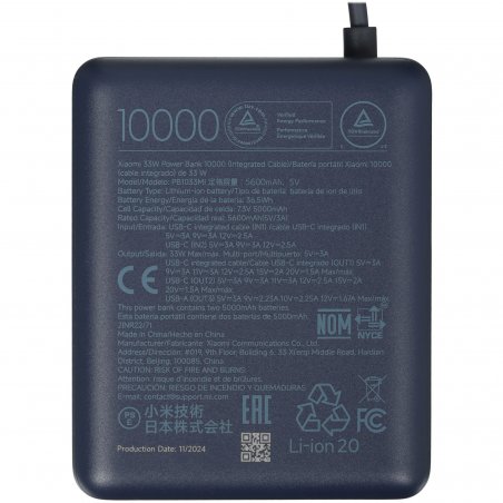 Портативный аккумулятор Xiaomi BHR9341GL 10000mAh PD 33W 3A USB-A/USB-C синий