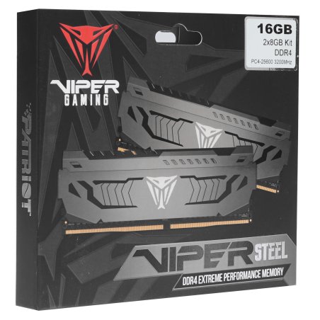Оперативная память Patriot Viper Steel, DDR4, 16Gb (2x8 GB), 3200 MHz, CL16, DIMM, радиатор, черный