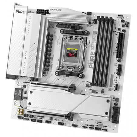 Материнская плата Sapphire B850M PURE WIFI B850, AM5, 4*DDR5, 2*PCIEx16, 2*M.2, 2*TypeC, 3*USB3.2Gen2, 2*USB3.2Gen1, 6*USB2.0, 4*SATA3.0, 2.5G, DP, HDMI, M-ATX, RTL