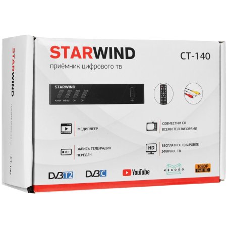 Ресивер DVB-T2 Starwind CT-140 черный