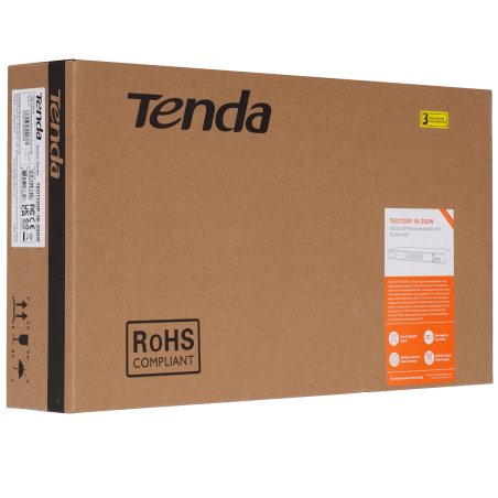 Коммутатор неуправляемый Tenda TEG1120P-16-250W PoE, 18 портов, 18x1 Gbит/с, PoE 16х30 Вт (до 250Вт), SFP 2x1 Gbит/с