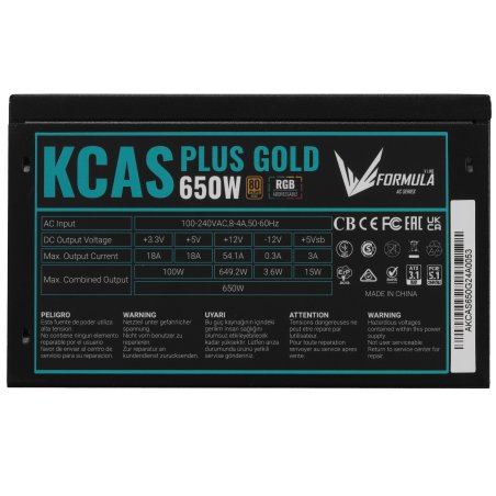 Блок питания Aerocool / Formula KCAS PLUS 650G, Gold 650Вт, 80 PLUS Gold, 120мм, черный