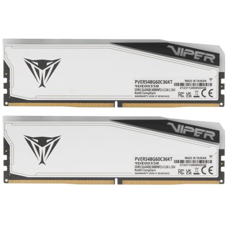Оперативная память Patriot Viper Elite 5 TUF Gaming, DDR5, 48Gb (2x24 Gb), 6000 MHz, CL36, DIMM, радиатор, RGb, белый