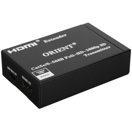 Активный удлинитель ORIENT VE045IR, HDMI extender (Tx+Rx) до 60 м по витой паре Cat5e/6, HDMI 1.4а, 1080p@60Hz/3D, HDCP, доп. вых. HDMI, передача ИК сиг. упр.(IR-TX/Rx в компл), БП 5В/1А (31323)