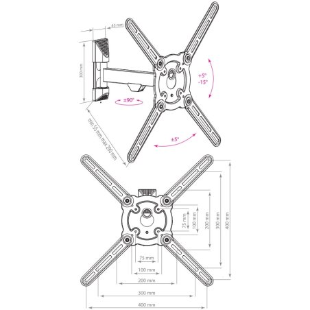 Кронштейн для телевизора Kromax ATLANTIS-10 серый 22"-65" макс.40кг настенный поворот и наклон