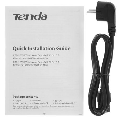 Коммутатор Tenda TEF1126P-24-250W 26-Портовыйбез управления FE c 24 портами PoE