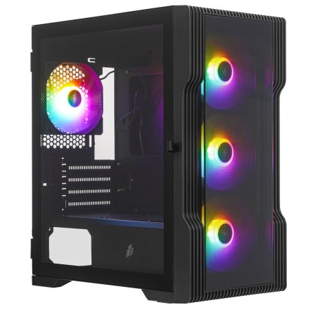 Компьютерный корпус 1STPLAYER TRILOBITE T3-G Black/mATX, TG/4x 120мм LED fans inc./T3-G-BK-4F1