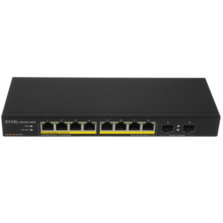 Коммутатор PoE+ Zyxel GS1100-10HP, 8xGE PoE+, 2xSFP, настольный, бесшумный, бюджет PoE 130 Вт