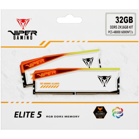 Оперативная память Patriot Viper Elite 5 TUF Gaming, DDR5, 32Gb (2x16 GB), 6000 MHz, CL36, DIMM, радиатор, RGB, белый