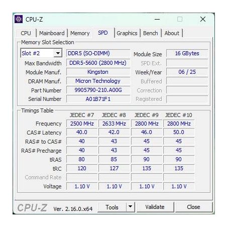 Оперативная память Kingston ValueRAM, DDR5, 16Gb (1x16Gb), 5600MHz, CL46, SO-DIMM