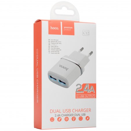 Сетевое зарядное устройство C12 Smart dual USB charger, белый