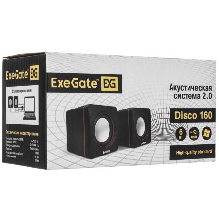 Акустическая система 2.0 ExeGate EX287050RUS Disco 160 (питание USB, 2х3Вт (6Вт RMS), 100-20000Гц, черный)