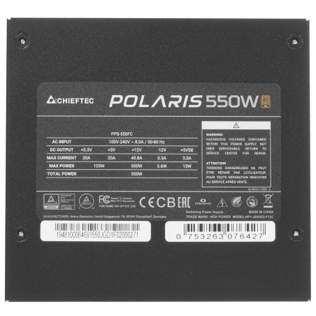 Блок питания Chieftec Polaris PPS-550FC (ATX 2.4, 550W, 80 PLUS GOLD, Active PFC, 120мм fan, Full Cable Management) Retail