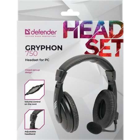 Наушники Defender Gryphon 750 черный, кабель 2 м