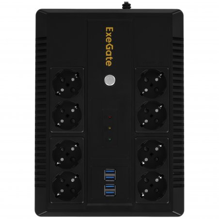 Источник бесперебойного питания ExeGate NEO NNB-850.LED.AVR.8SH.CH 850VA/510W, LED, AVR, 8*Schuko, 4*USB-порта для зарядки, черный