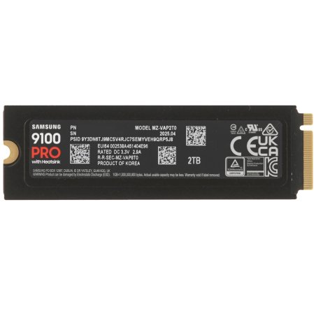 Накопитель SSD 2Tb Samsung 9100 PRO, M.2, PCI-E 5.0 x4, TLC 3D NAND R/W - 14700 (14800) / 13400 (13300) Mb/s с радиатором