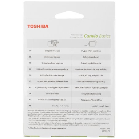 Внешний HDD 2.5" Toshiba Canvio Basics, 1TB, USB 3.2 Gen 1 Type-A, 5400 rpm, черный (аналог HDTb410EK3AA)