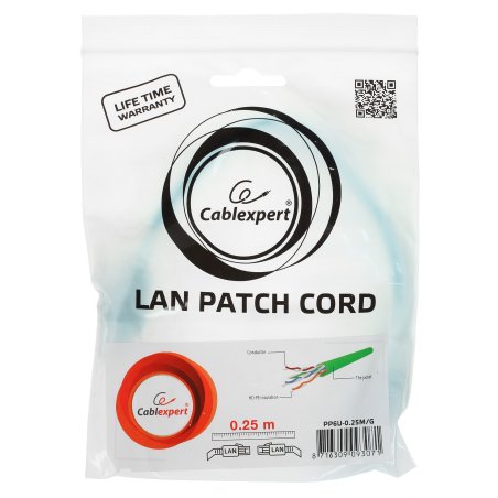 Патч-корд UTP Cablexpertкат.6, 0.25м, литой, многожильный, зеленый